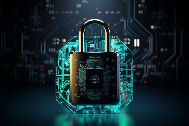 Cybersecurity digital lock concept - Digital lock cyber security concept with a padlock 3d rendering ...