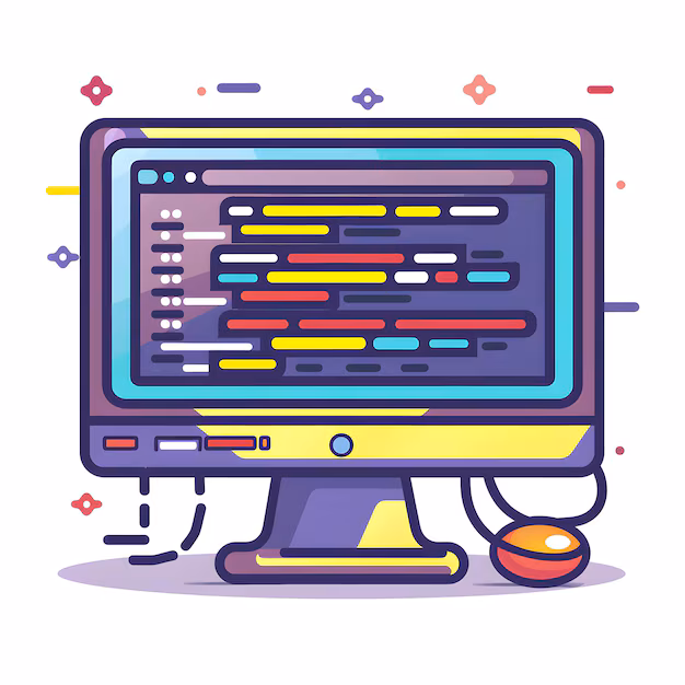 code review monitor - 3d flat icon programming system and code review concept for ...